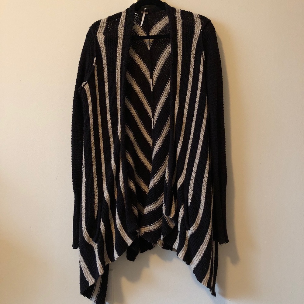 LIKE NEW Free People Black & Tan Striped Cardigan